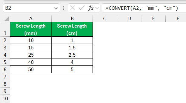 Convert MM to CM in Excel