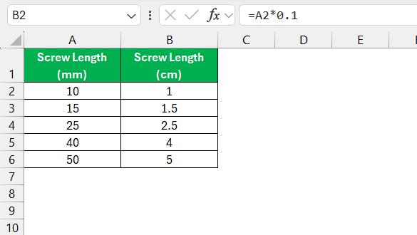 Convert MM to CM in Excel