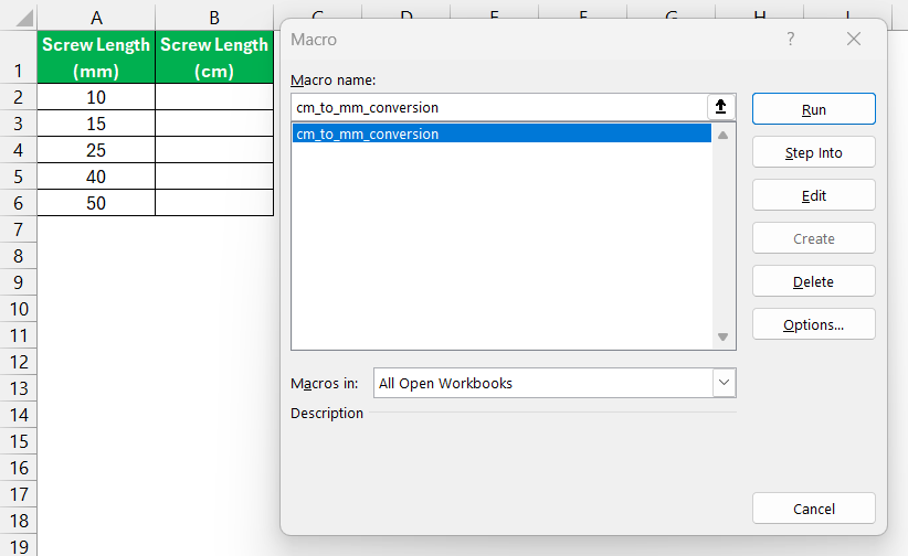 Convert MM to CM in Excel