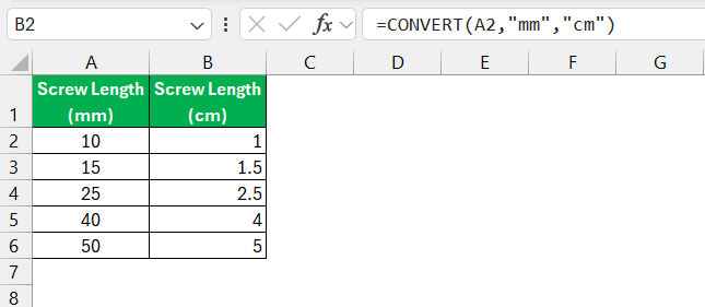 Convert MM to CM in Excel