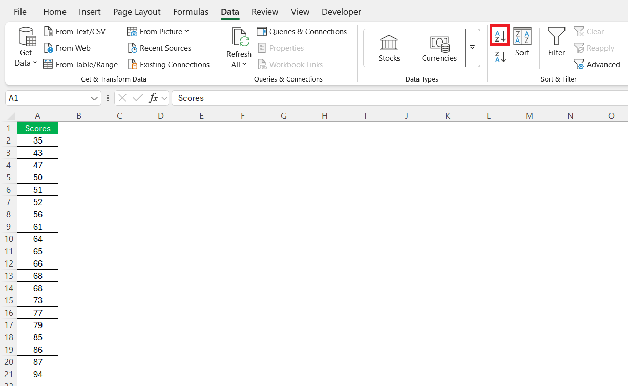 75th Percentile in Excel