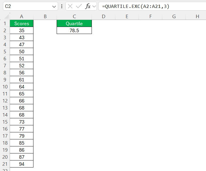 75th Percentile in Excel