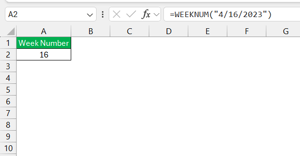 Week Number in Excel