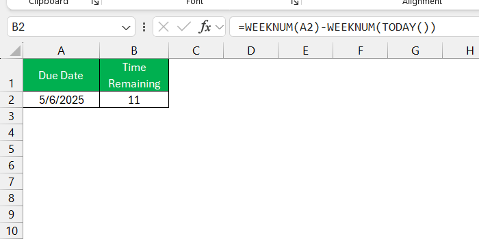 Week Number in Excel