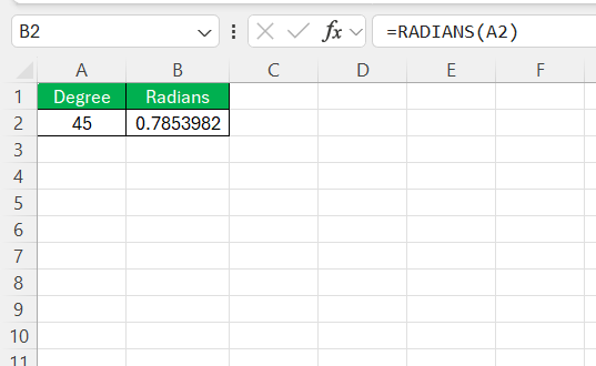 Cosine Function in Excel