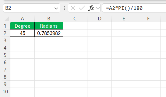 Cosine Function in Excel