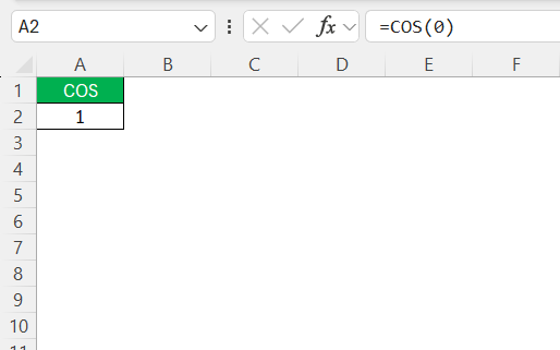 Cosine Function in Excel