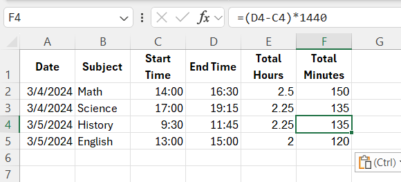 Duration Formula in Excel