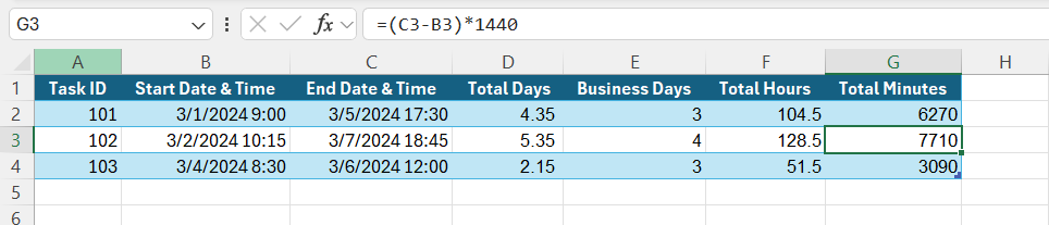 Duration Formula in Excel