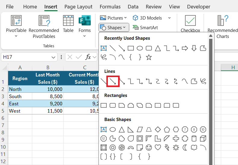 Add Arrows in Excel