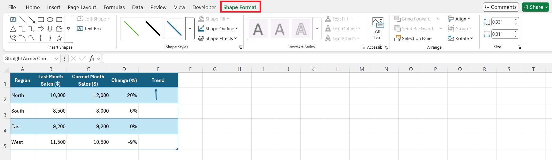 Add Arrows in Excel