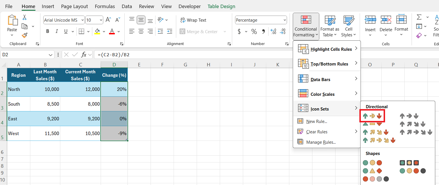 Add Arrows in Excel